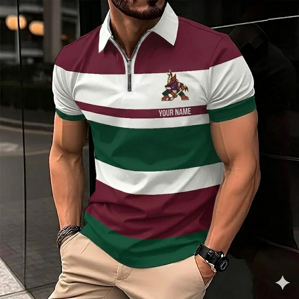 LIMITED EDITION - NEW CUSTOMIZED NHL30 AZC ARIZONA COYOTES ZIP POLO SHIRT