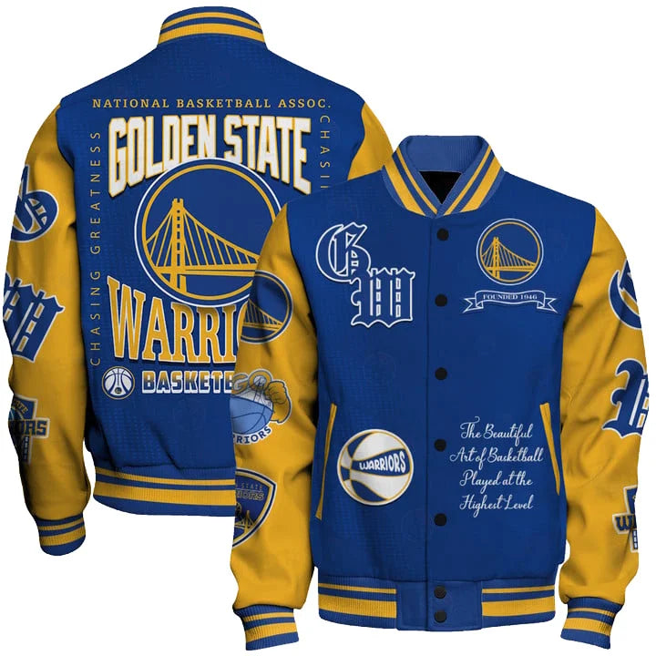 LIMITED EDITION - NEW CUSTOMIZED NBA12 GSW GOLDEN STATE WARRIORS BASEBALL JACKET, SATIN VARSITY JACKET