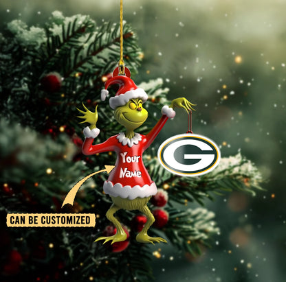 LIMITED EDITION - NEW CUSTOMIZED NFL08 GBP GREEN BAY PACKERS THE GRINCH ACRYLIC ORNAMENT