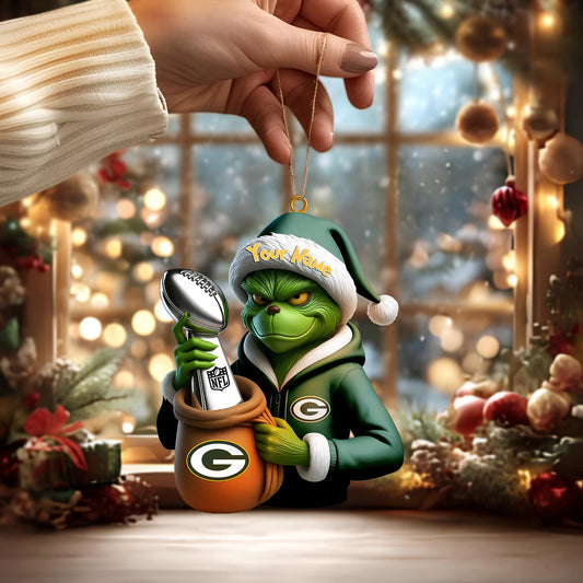 LIMITED EDITION - NEW CUSTOMIZED NFL08 GBP GREEN BAY PACKERS THE GRINCH ACRYLIC ORNAMENT