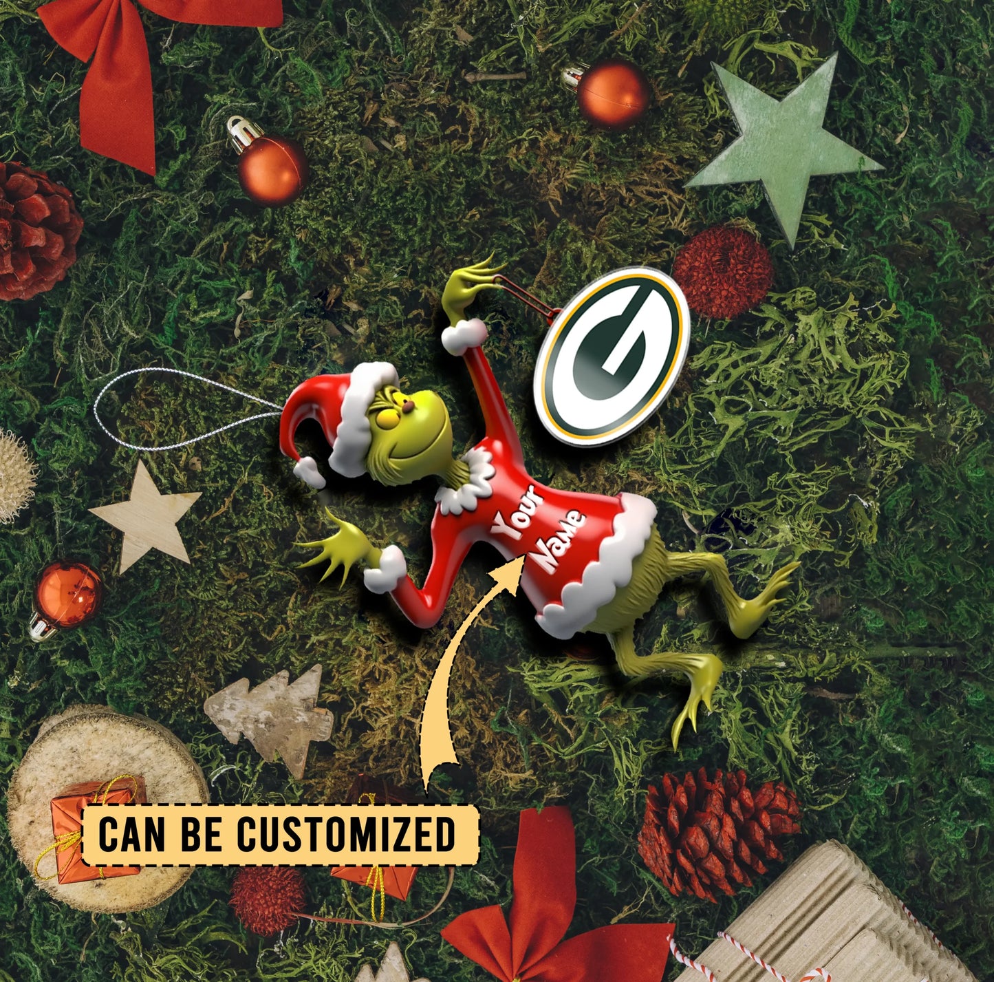 LIMITED EDITION - NEW CUSTOMIZED NFL08 GBP GREEN BAY PACKERS THE GRINCH ACRYLIC ORNAMENT