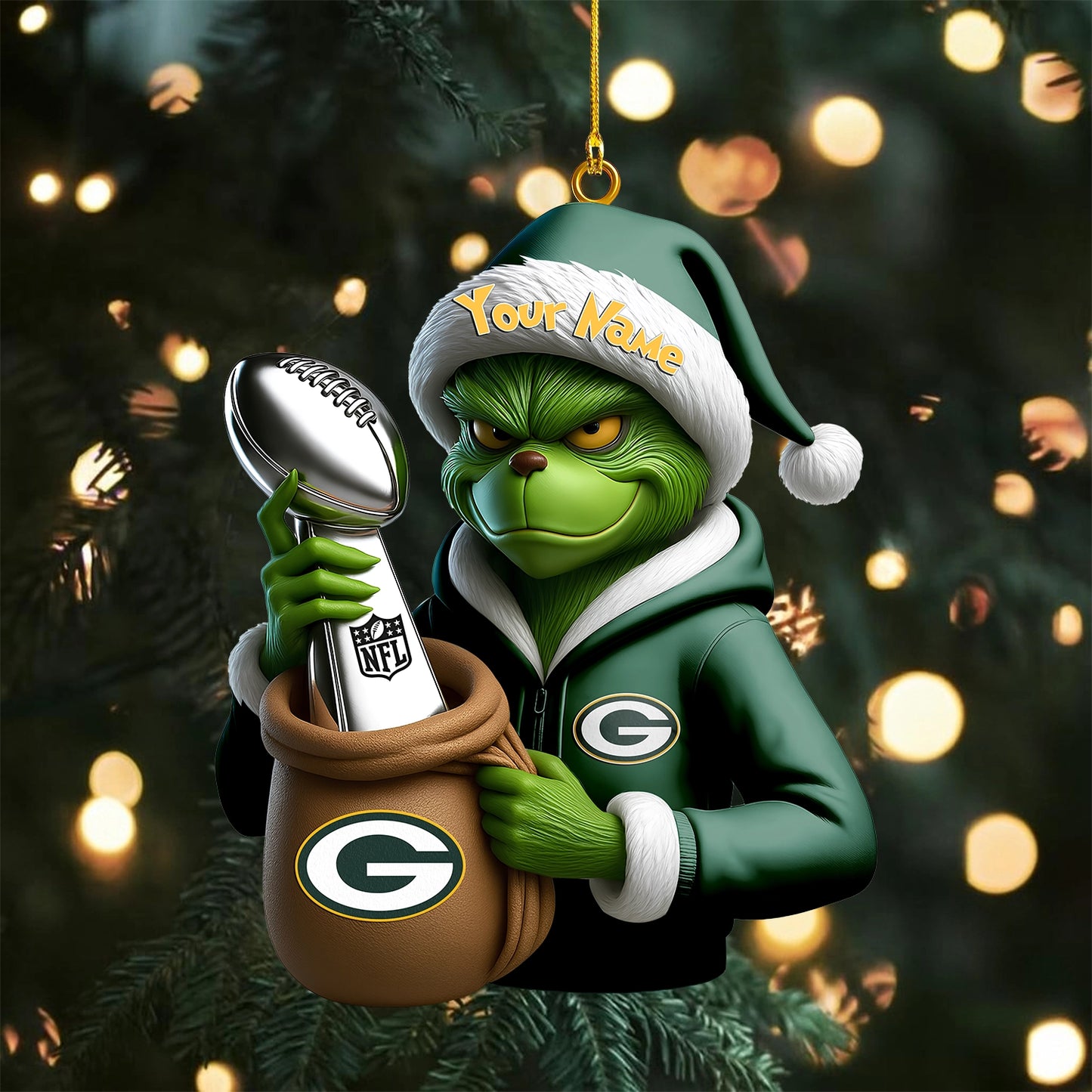 LIMITED EDITION - NEW CUSTOMIZED NFL08 GBP GREEN BAY PACKERS THE GRINCH ACRYLIC ORNAMENT