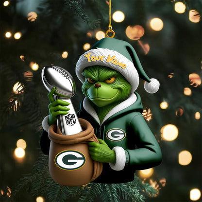 LIMITED EDITION - NEW CUSTOMIZED NFL08 GBP GREEN BAY PACKERS THE GRINCH ACRYLIC ORNAMENT