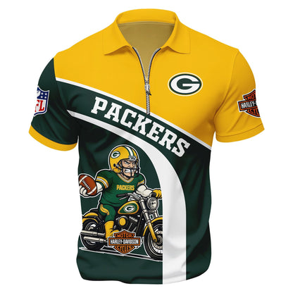 LIMITED EDITION - NEW CUSTOMIZED NFL08 GBP GREEN BAY PACKERS HARLEY-DAVIDSON POLO WITH ZIPPER SHIRT