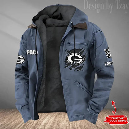 LIMITED EDITION - NEW CUSTOMIZED NFL08 GBP GREEN BAY PACKERS HOODED CARDIGAN JACKET