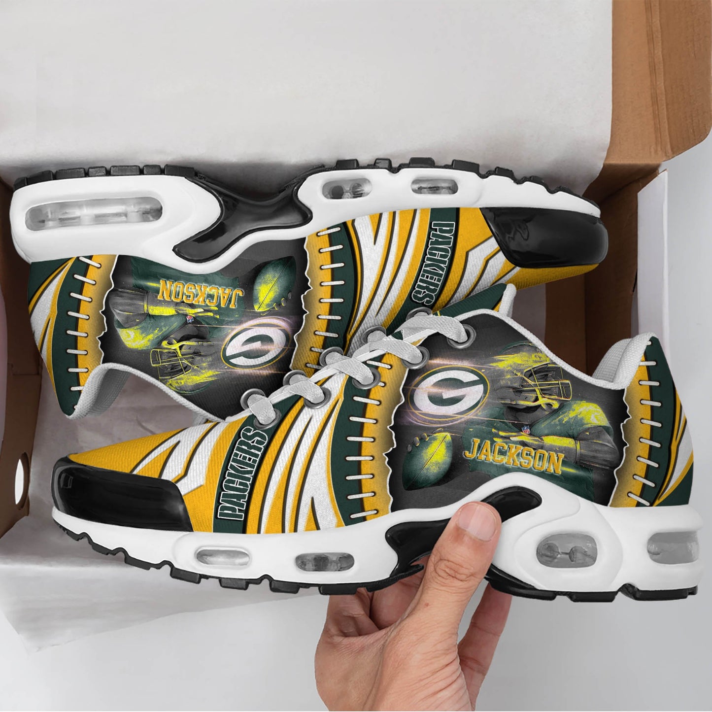LIMITED EDITION - NEW CUSTOMIZED NFL08 GBP GREEN BAY PACKERS UNISEX AIR MAX PLUS SNEAKERS