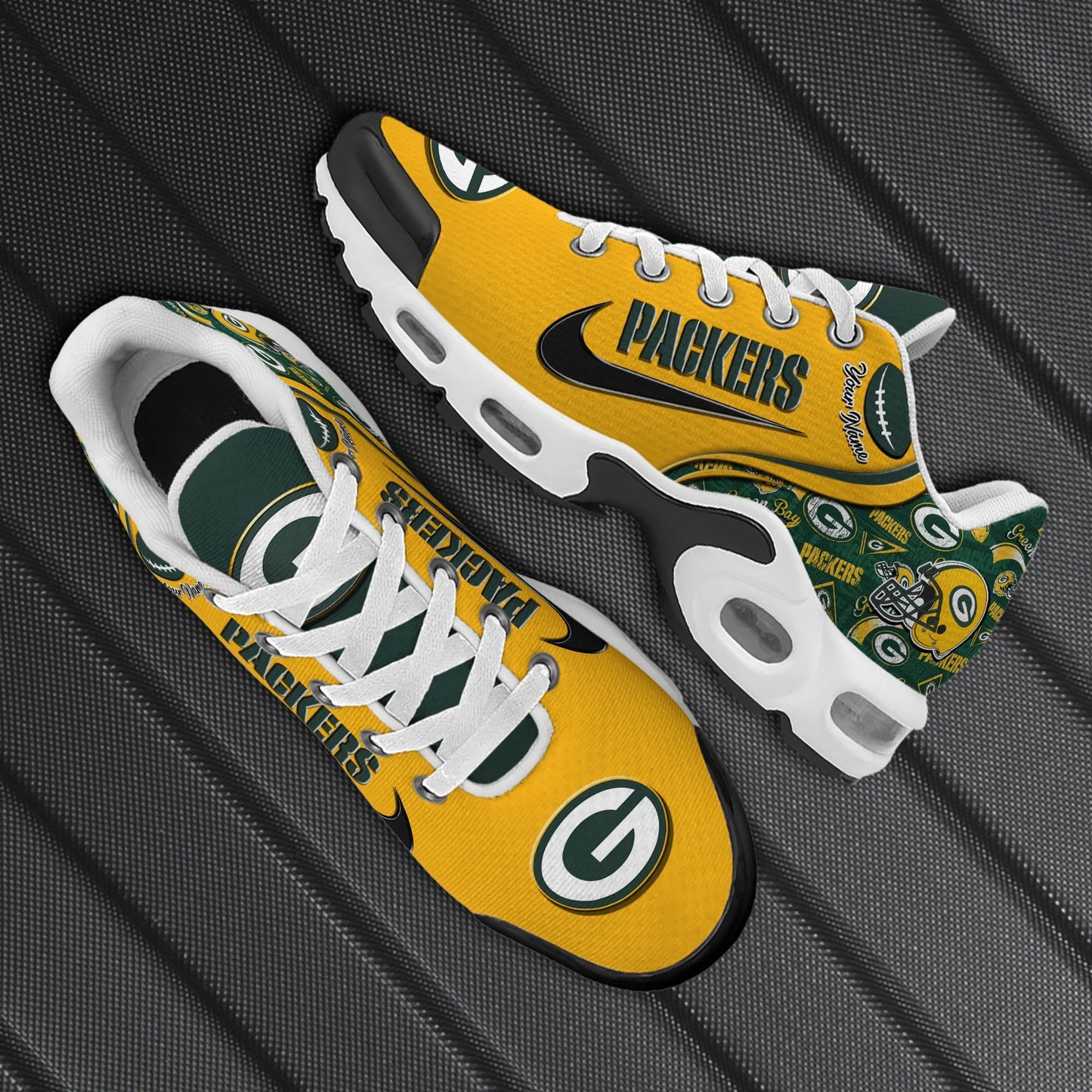 LIMITED EDITION - NEW CUSTOMIZED NFL08 GBP GREEN BAY PACKERS UNISEX AIR MAX PLUS SNEAKERS