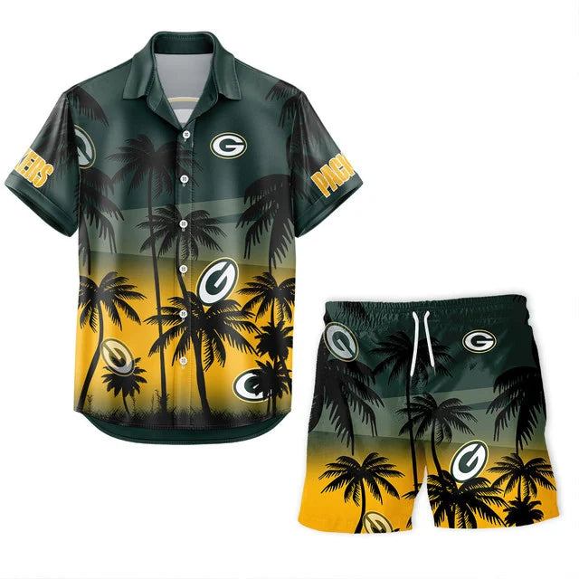 LIMITED EDITION - NEW CUSTOMIZED NFL08 GBP GREEN BAY PACKERS UNISEX HAWAIIAN SHIRT & SHORTS SET