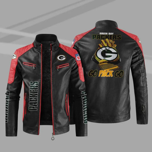 LIMITED EDITION - NEW CUSTOMIZED NFL08 GBP GREEN BAY PACKERS LEATHER BIKER JACKET