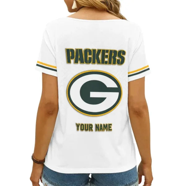 LIMITED EDITION - NEW CUSTOMIZED NFL08 GBP GREEN BAY PACKERS V-NECK FEMALE SHIRT