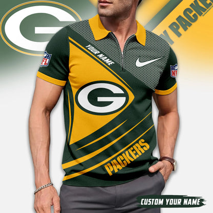 LIMITED EDITION - NEW CUSTOMIZED NFL08 GBP GREEN BAY PACKERS ZIP POLO SHIRT