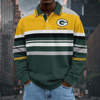 LIMITED EDITION - NEW CUSTOMIZED NFL08 GBP GREEN BAY PACKERS MEN LONG SLEEVE POLO
