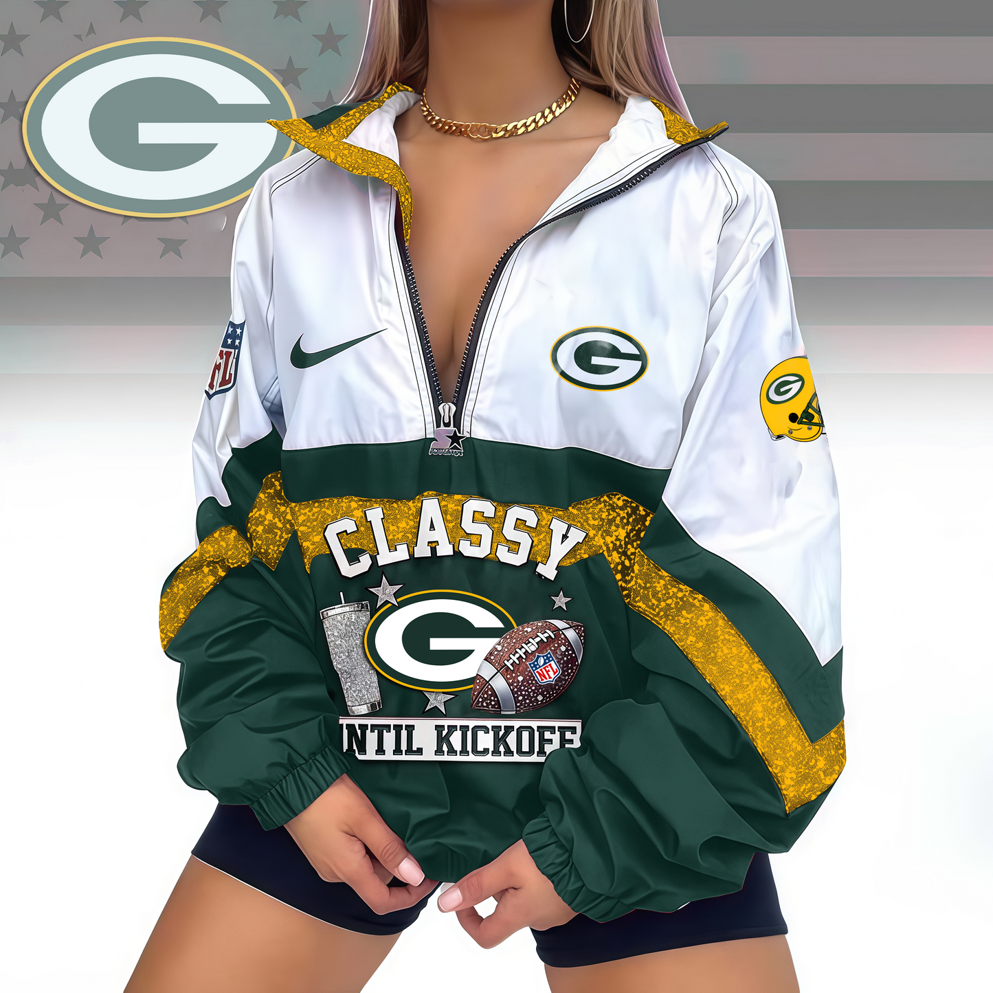 LIMITED EDITION - NEW CUSTOMIZED NFL08 GBP GREEN BAY PACKERS V-NECK ZIPPER SWEATSHIRT JACKET