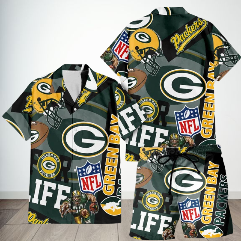 LIMITED EDITION - NEW CUSTOMIZED NFL08 GBP GREEN BAY PACKERS UNISEX HAWAIIAN SHIRT & SHORTS SET