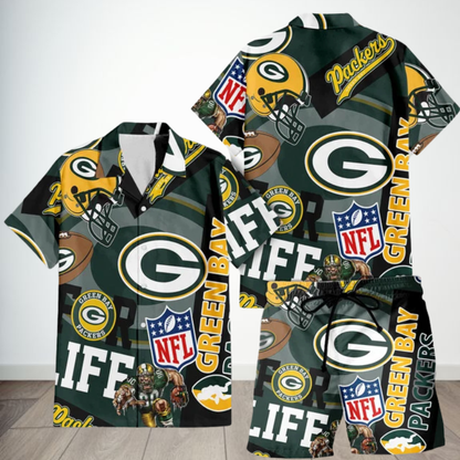LIMITED EDITION - NEW CUSTOMIZED NFL08 GBP GREEN BAY PACKERS UNISEX HAWAIIAN SHIRT & SHORTS SET
