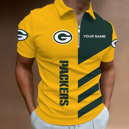 LIMITED EDITION - NEW CUSTOMIZED NFL08 GBP GREEN BAY PACKERS ZIP POLO SHIRT