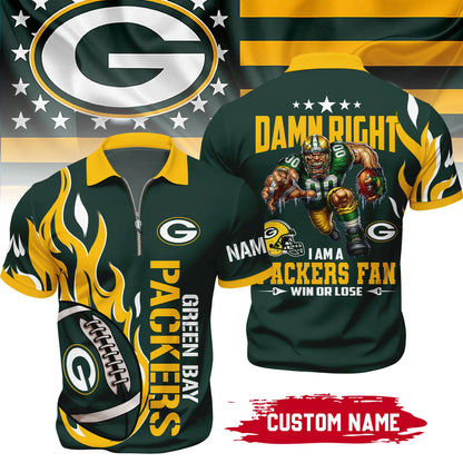 LIMITED EDITION - NEW CUSTOMIZED NFL08 GBP GREEN BAY PACKERS ZIP POLO SHIRT