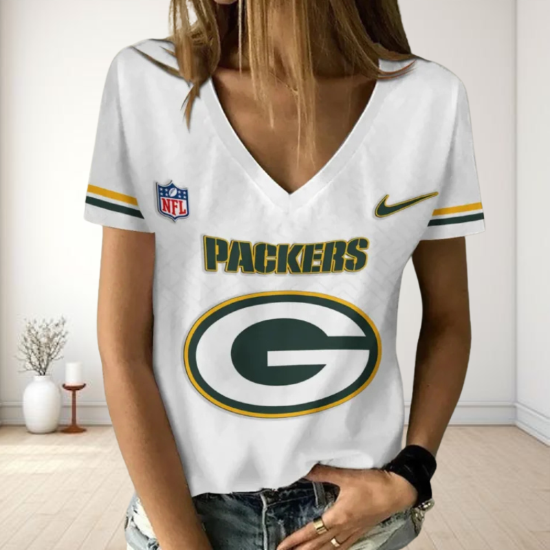LIMITED EDITION - NEW CUSTOMIZED NFL08 GBP GREEN BAY PACKERS V-NECK FEMALE SHIRT
