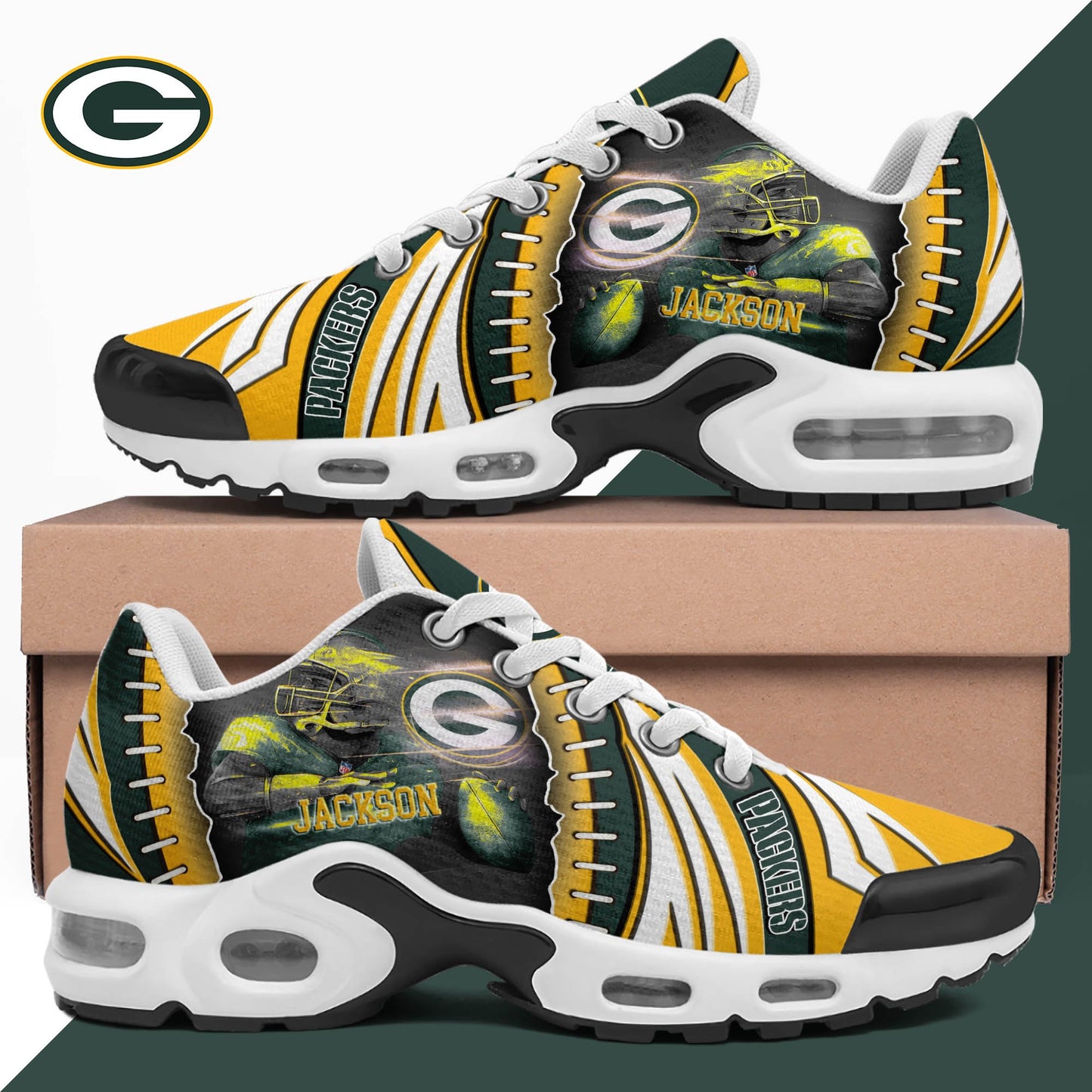 LIMITED EDITION - NEW CUSTOMIZED NFL08 GBP GREEN BAY PACKERS UNISEX AIR MAX PLUS SNEAKERS
