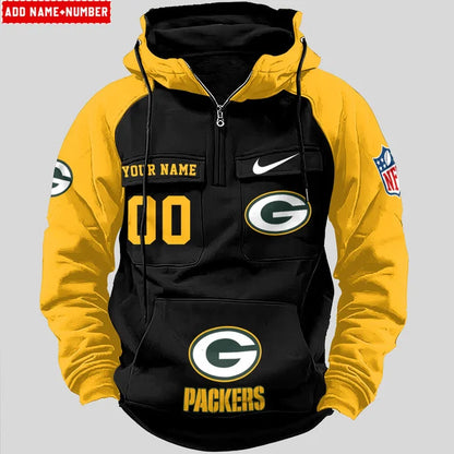 LIMITED EDITION - NEW CUSTOMIZED NFL08 GBP GREEN BAY PACKERS QUARTER ZIP HOODIE