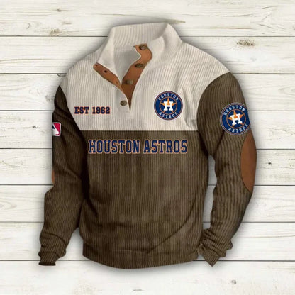 [FLASH SALE] NEW CUSTOMIZED MLB10 HAS HOUSTON ASTROS BUTTON SWEATSHIRTS STAND COLLAR