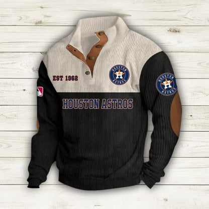[FLASH SALE] NEW CUSTOMIZED MLB10 HAS HOUSTON ASTROS BUTTON SWEATSHIRTS STAND COLLAR
