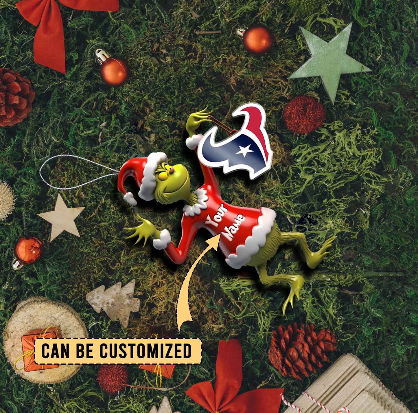 LIMITED EDITION - NEW CUSTOMIZED NFL15 HTT HOUSTON TEXANS THE GRINCH ACRYLIC ORNAMENT