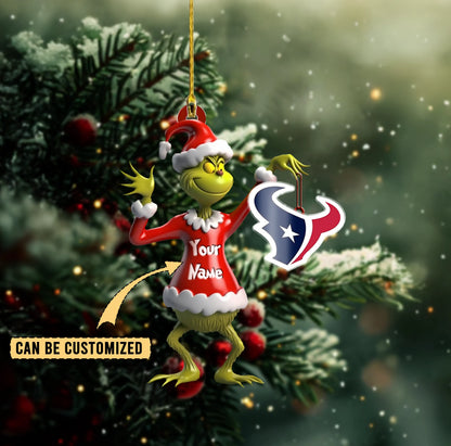 LIMITED EDITION - NEW CUSTOMIZED NFL15 HTT HOUSTON TEXANS THE GRINCH ACRYLIC ORNAMENT