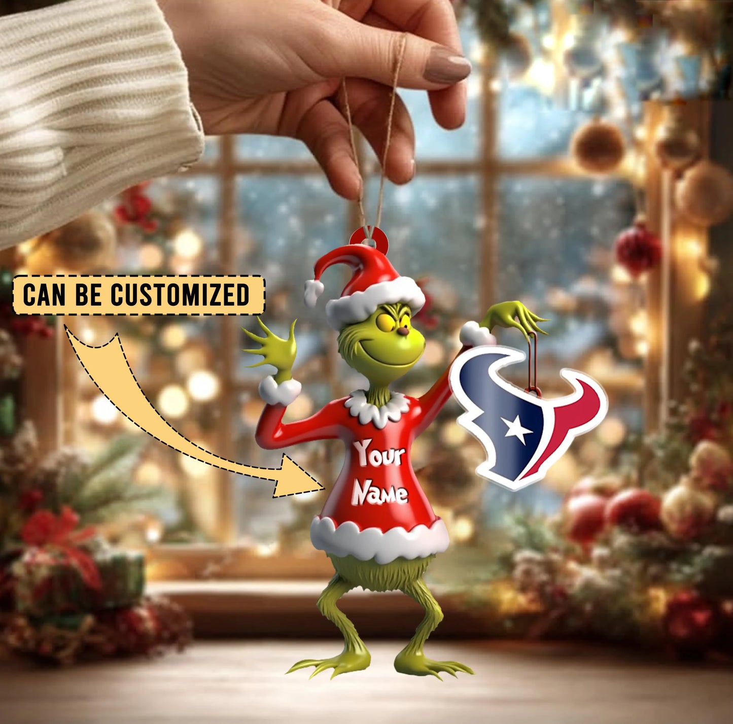 LIMITED EDITION - NEW CUSTOMIZED NFL15 HTT HOUSTON TEXANS THE GRINCH ACRYLIC ORNAMENT