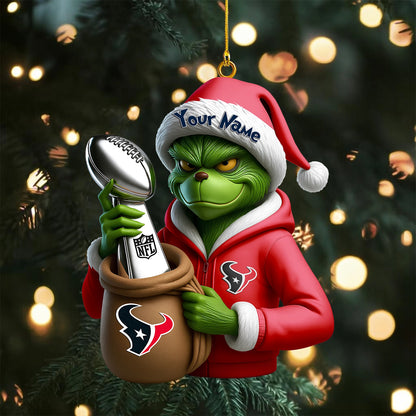 LIMITED EDITION - NEW CUSTOMIZED NFL15 HTT HOUSTON TEXANS THE GRINCH ACRYLIC ORNAMENT