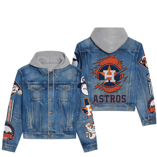 LIMITED EDITION - NEW CUSTOMIZED MLB10 HAS HOUSTON ASTROS HOODED DENIM JACKET