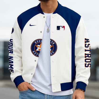 LIMITED EDITION - NEW CUSTOMIZED MLB10 HAS HOUSTON ASTROS BASEBALL JACKET, SATIN VARSITY JACKE