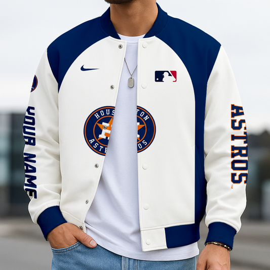 LIMITED EDITION - NEW CUSTOMIZED MLB10 HAS HOUSTON ASTROS BASEBALL JACKET, SATIN VARSITY JACKE