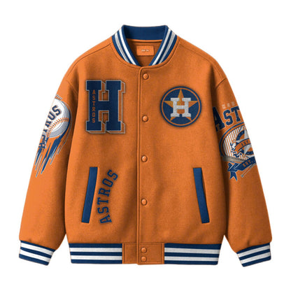 LIMITED EDITION - NEW CUSTOMIZED MLB10 HT ASTROS SATIN VARSITY & BASEBALL JACKET