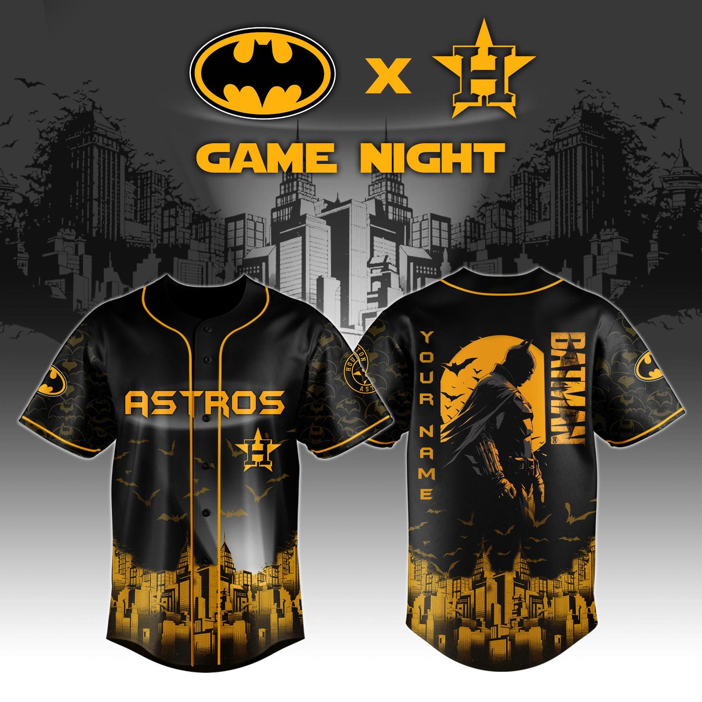 LIMITED EDITION - NEW CUSTOMIZED MLB10 HT ASTROS x BATMAN BASEBALL JERSEY