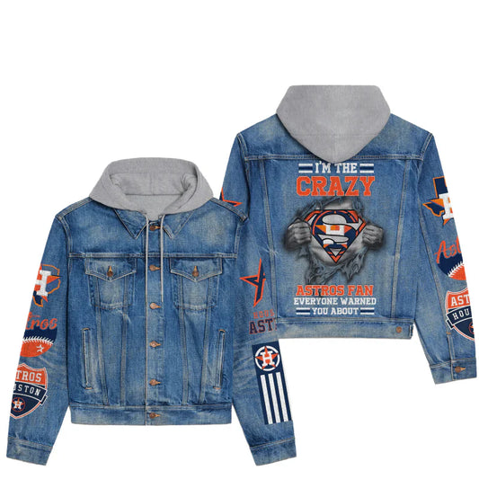 LIMITED EDITION - NEW CUSTOMIZED MLB10 HAS HOUSTON ASTROS HOODED DENIM JACKET