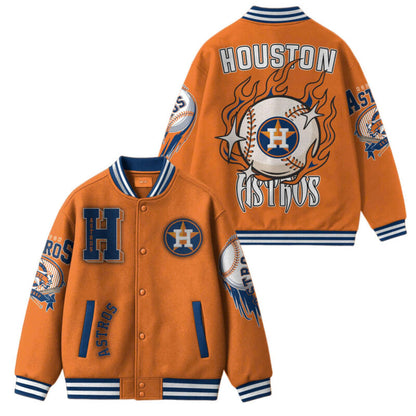 LIMITED EDITION - NEW CUSTOMIZED MLB10 HT ASTROS SATIN VARSITY & BASEBALL JACKET