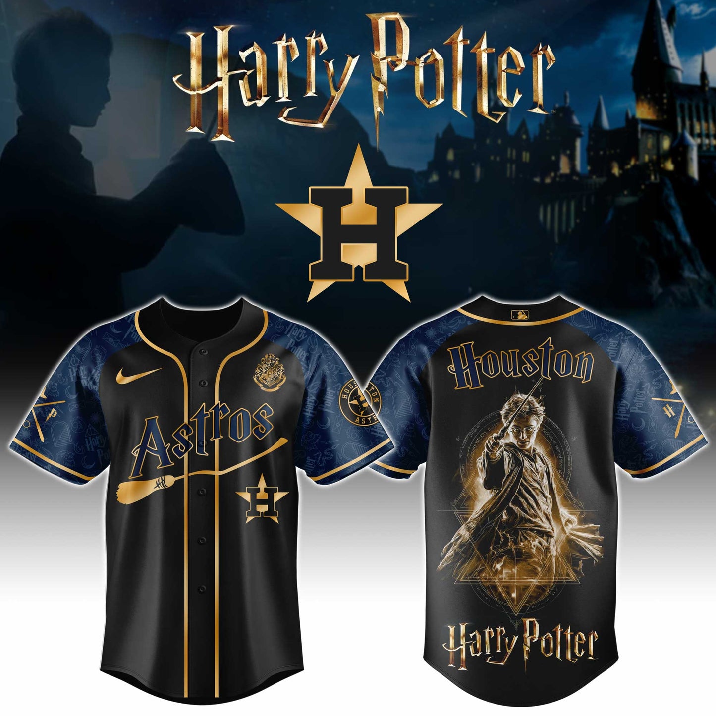 LIMITED EDITION - NEW CUSTOMIZED MLB10 HAS HOUSTON ASTROS x HARRY POTTER BASEBALL JERSEY & CAP
