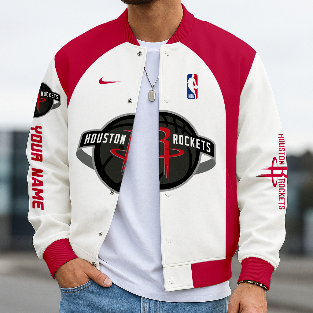 LIMITED EDITION - NEW CUSTOMIZED NBA07 HR HOUSTON ROCKETS BASEBALL JACKET, SATIN VARSITY JACKET