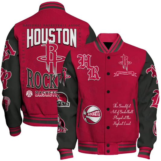 LIMITED EDITION - NEW CUSTOMIZED NBA07 HRO HOUSTON ROCKETS BASEBALL JACKET, SATIN VARSITY JACKET