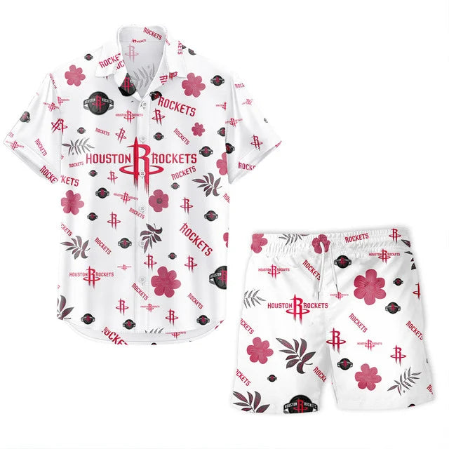 LIMITED EDITION - NEW CUSTOMIZED NBA07 HRO HOUSTON ROCKETS UNISEX HAWAIIAN SHIRT & SHORTS SET