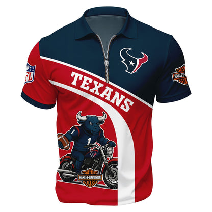 LIMITED EDITION - NEW CUSTOMIZED NFL15 HTT HOUSTON TEXANS HARLEY-DAVIDSON POLO WITH ZIPPER SHIRT