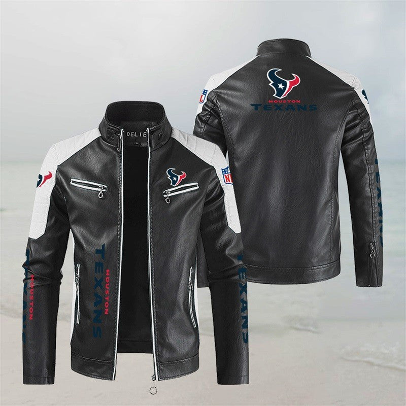 LIMITED EDITION - NEW CUSTOMIZED NFL15 HTT HOUSTON TEXANS LEATHER BIKER JACKET