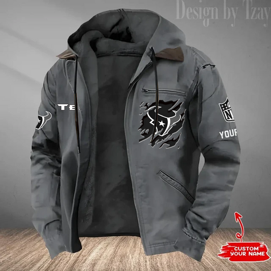 LIMITED EDITION - NEW CUSTOMIZED NFL15 HTT HOUSTON TEXANS HOODED CARDIGAN JACKET