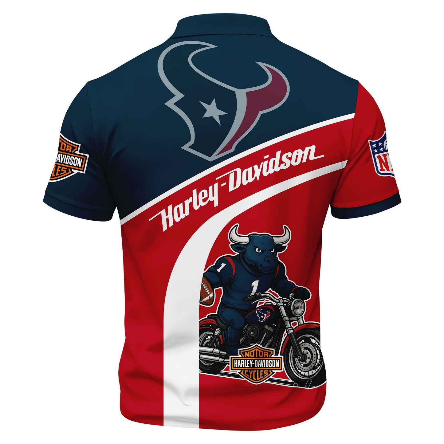 LIMITED EDITION - NEW CUSTOMIZED NFL15 HTT HOUSTON TEXANS HARLEY-DAVIDSON POLO WITH ZIPPER SHIRT