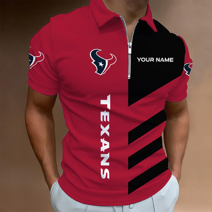 LIMITED EDITION - NEW CUSTOMIZED NFL15 HTT HOUSTON TEXANS ZIP POLO SHIRT