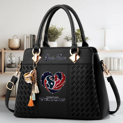 LIMITED EDITION - NEW CUSTOMIZED NFL15 HTT HOUSTON TEXANS ZIP HANDBAG MULTICOLOR