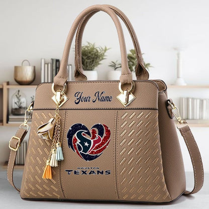 LIMITED EDITION - NEW CUSTOMIZED NFL15 HTT HOUSTON TEXANS ZIP HANDBAG MULTICOLOR