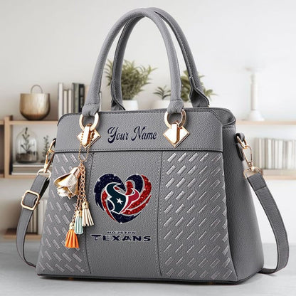 LIMITED EDITION - NEW CUSTOMIZED NFL15 HTT HOUSTON TEXANS ZIP HANDBAG MULTICOLOR