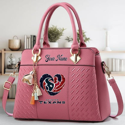 LIMITED EDITION - NEW CUSTOMIZED NFL15 HTT HOUSTON TEXANS ZIP HANDBAG MULTICOLOR